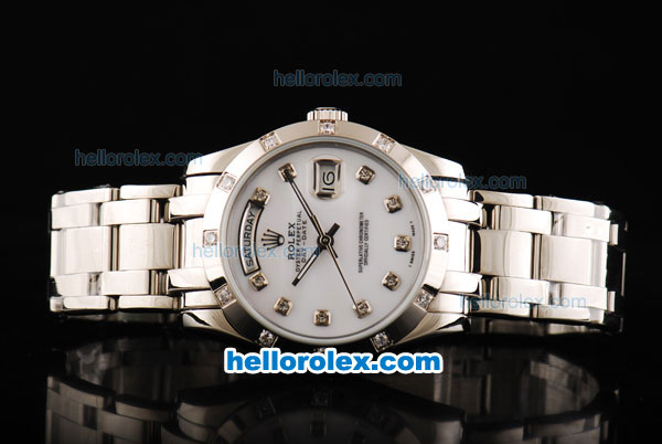 Rolex Day-Date Automatic Movement White Dial with Diamond Bezel and Steel Case-Diamond Marking - Click Image to Close
